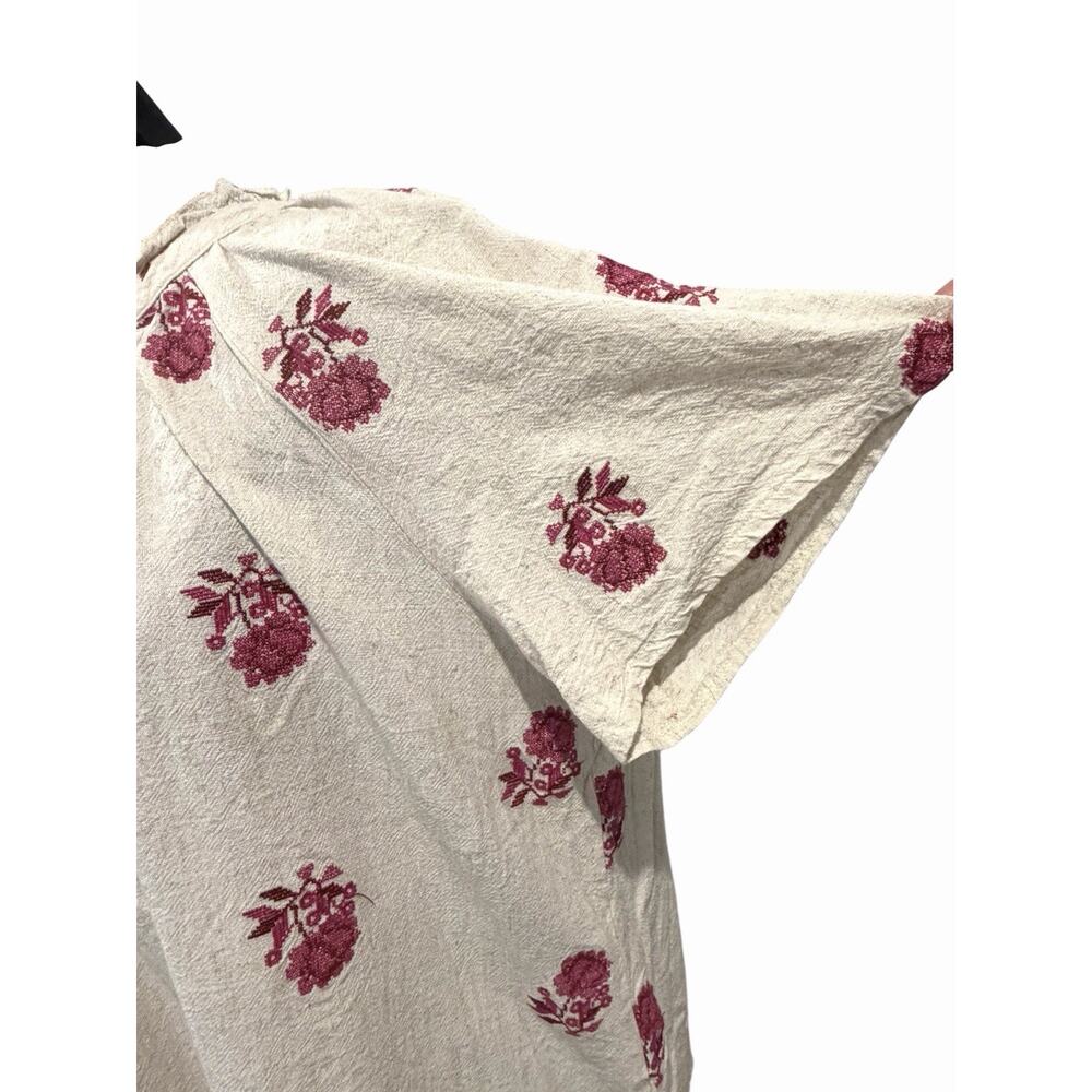 Solitaire Women’s Linen Blend Peasant Blouse SZ 2X Boho Floral Stitch Ruffle - Picture 7 of 14